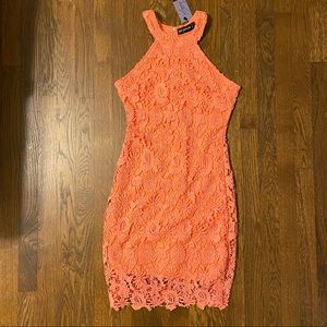 Coral lace mini dress